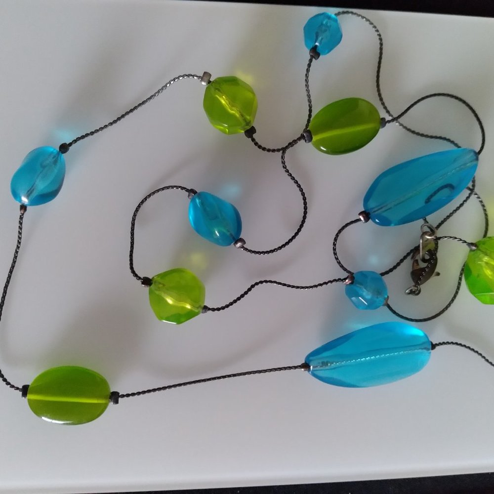 Vintage green and blue bead and chain necklace